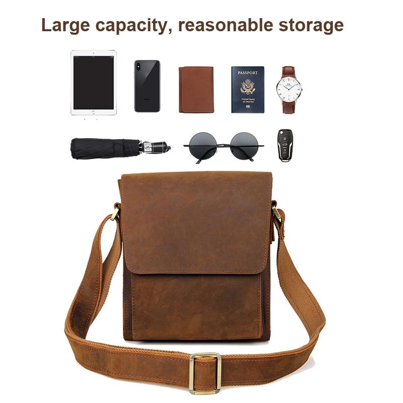 Rustic Leather Men Shoulder Bag - Dark Brown