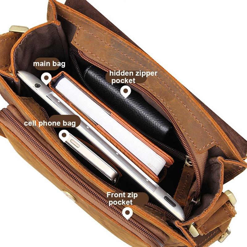 Rustic Leather Men Shoulder Bag - Dark Brown