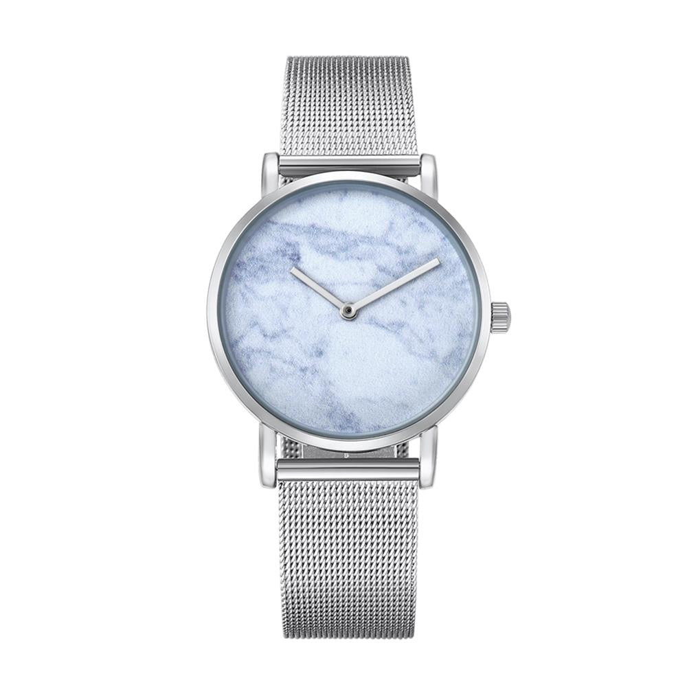 Stylish Women Quartz Watch with Stainless Steel Band - Round Dial Silver Alloy Case - Wa0730D
