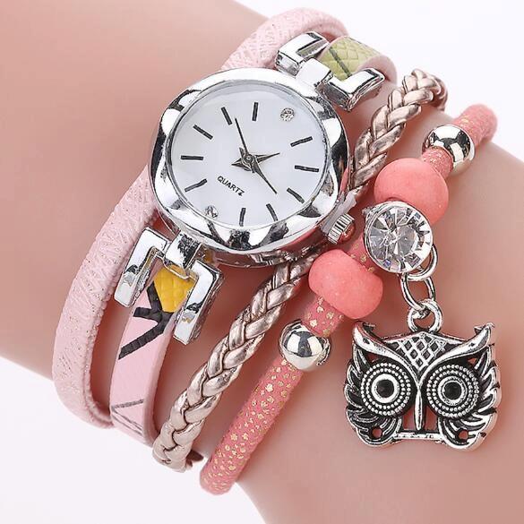 Owl Pendant Bracelet Watch for Women - Small Dial - Milk White
