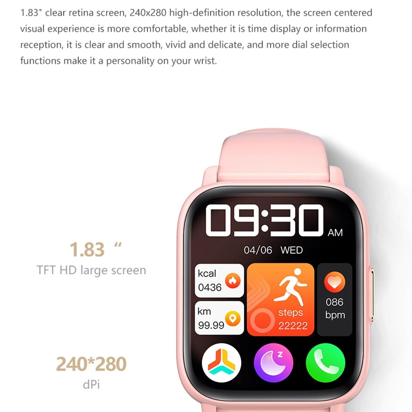 1.83 Inch Bt5.2 Smart Sport Watch Support Bluetooth Call / Sleep / Blood Sugar / Blood Oxygen / Temperature / Heart Rate / Blood Pressure Health Monitor - Purple