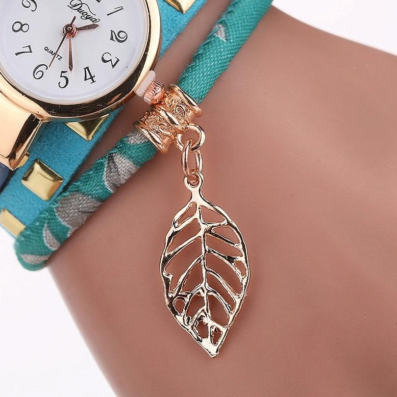 Leaf Pendant Quartz Bracelet Watch for Women - Sky Blue