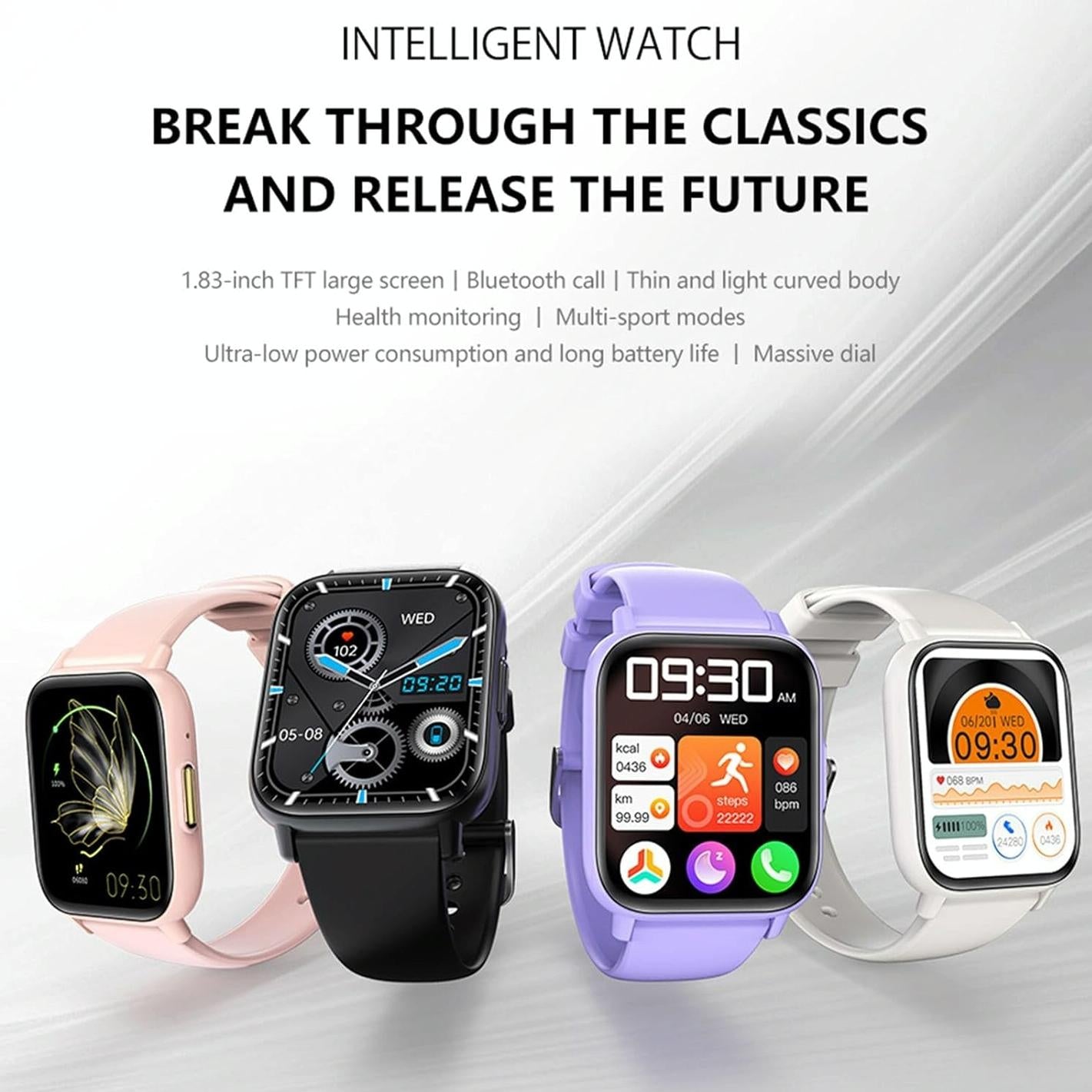 1.83 Inch Ip68 Waterproof Smart Watch Support Body Temperature Monitoring / Heart Rate / Blood Oxygen / Blood Pressure Monitoring - Pink