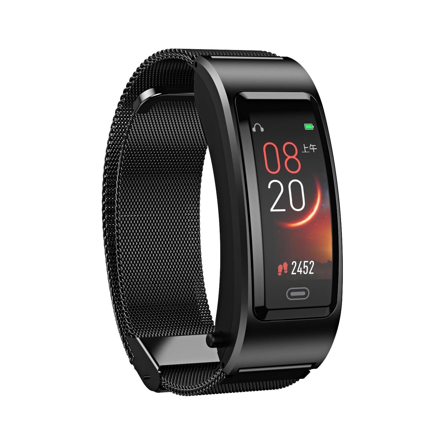 Bluetooth Sleep Heart Monitor Bracelet - B7 - Silver + Black Silicone Strap