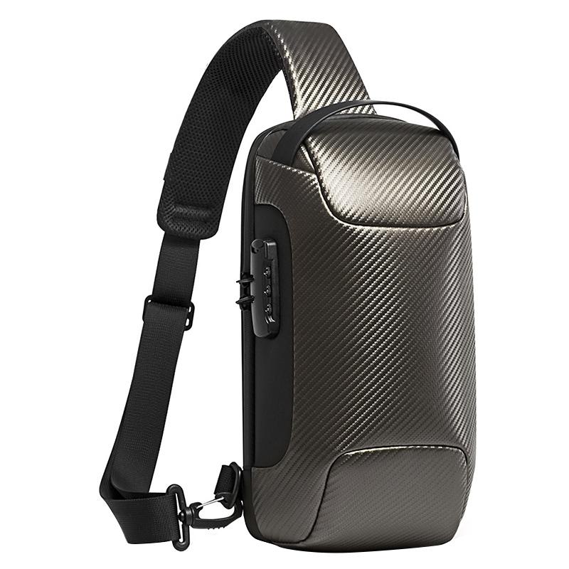Carbon Fiber Anti Theft Waterproof Crossbody Chest Bag For Men & Women 34 X 18 X 10Cm - Grey