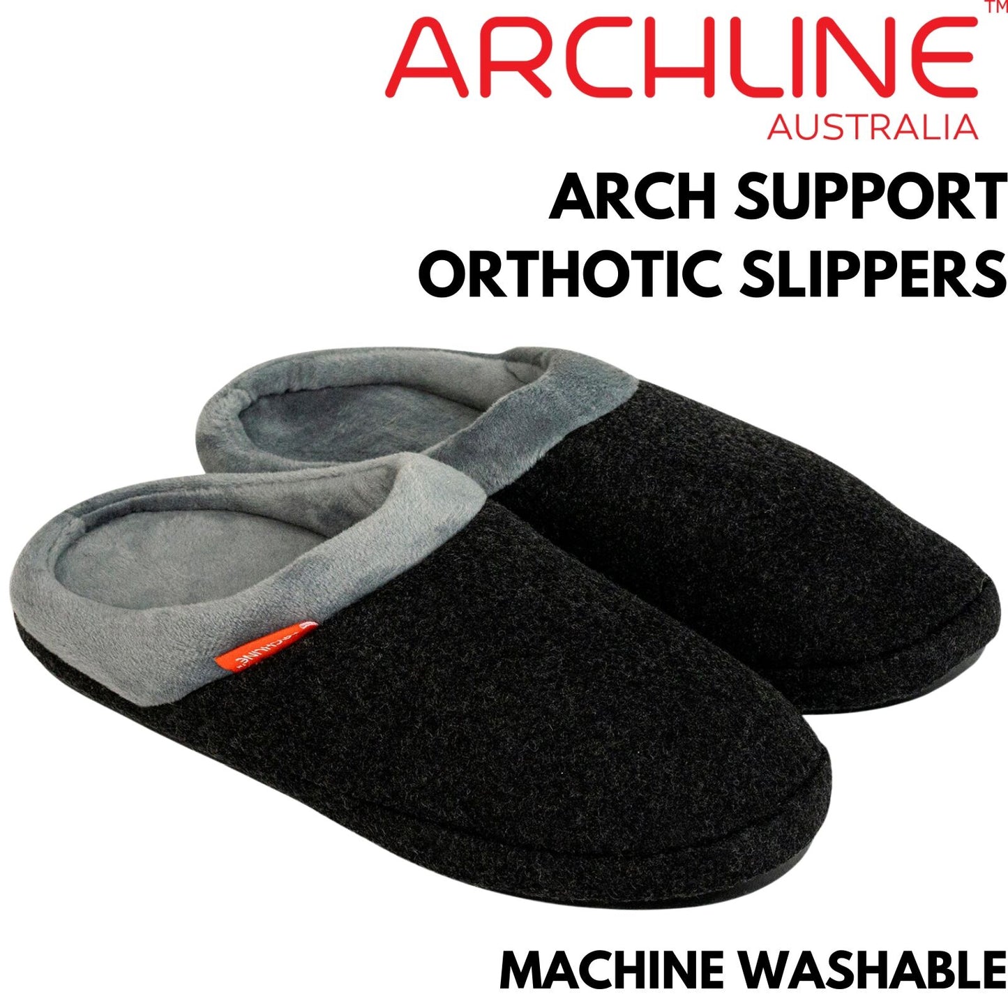 ARCHLINE Orthotic Slippers Slip On Arch Scuffs Orthopedic Moccasins in Charcoal Marle - EUR 47