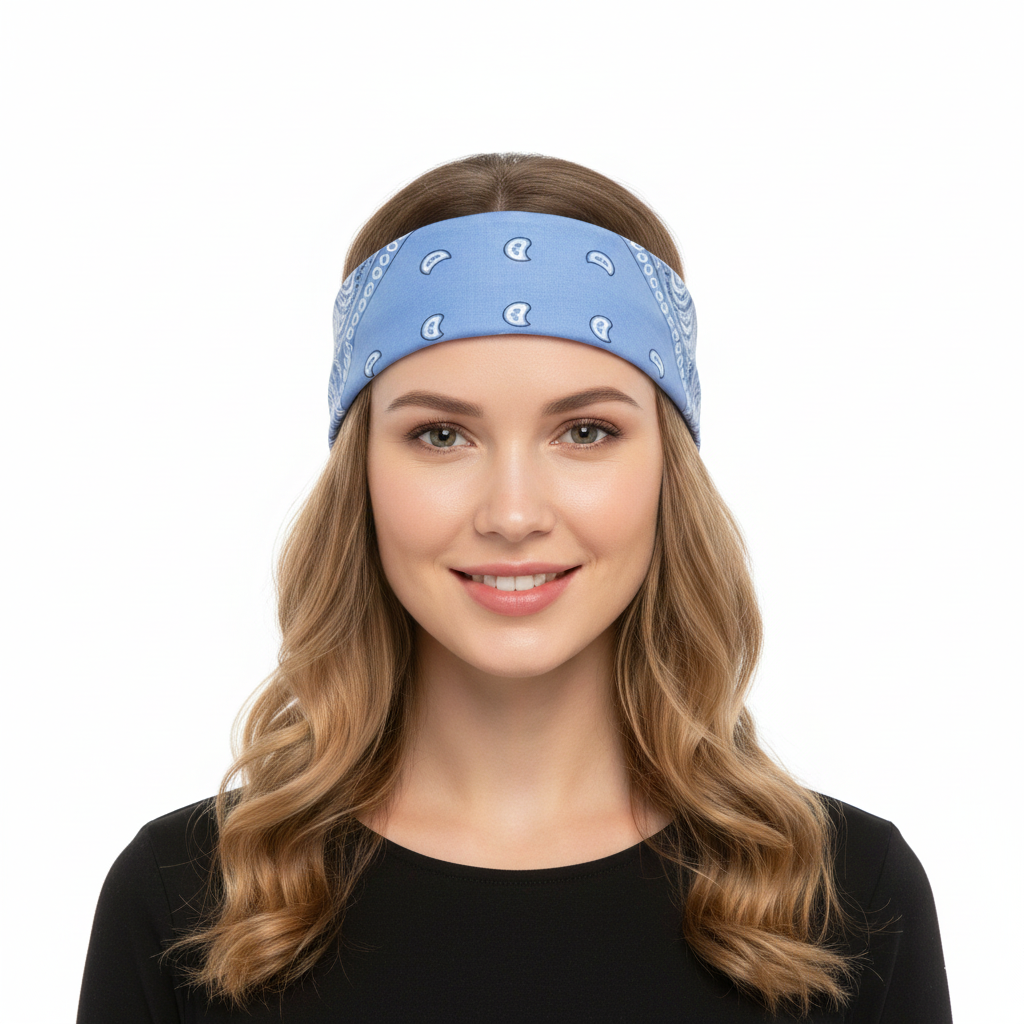 BANDANA Paisley 100% COTTON Head Wrap Durag Bandanna Summer Biker Scarf Mask - Sky Blue