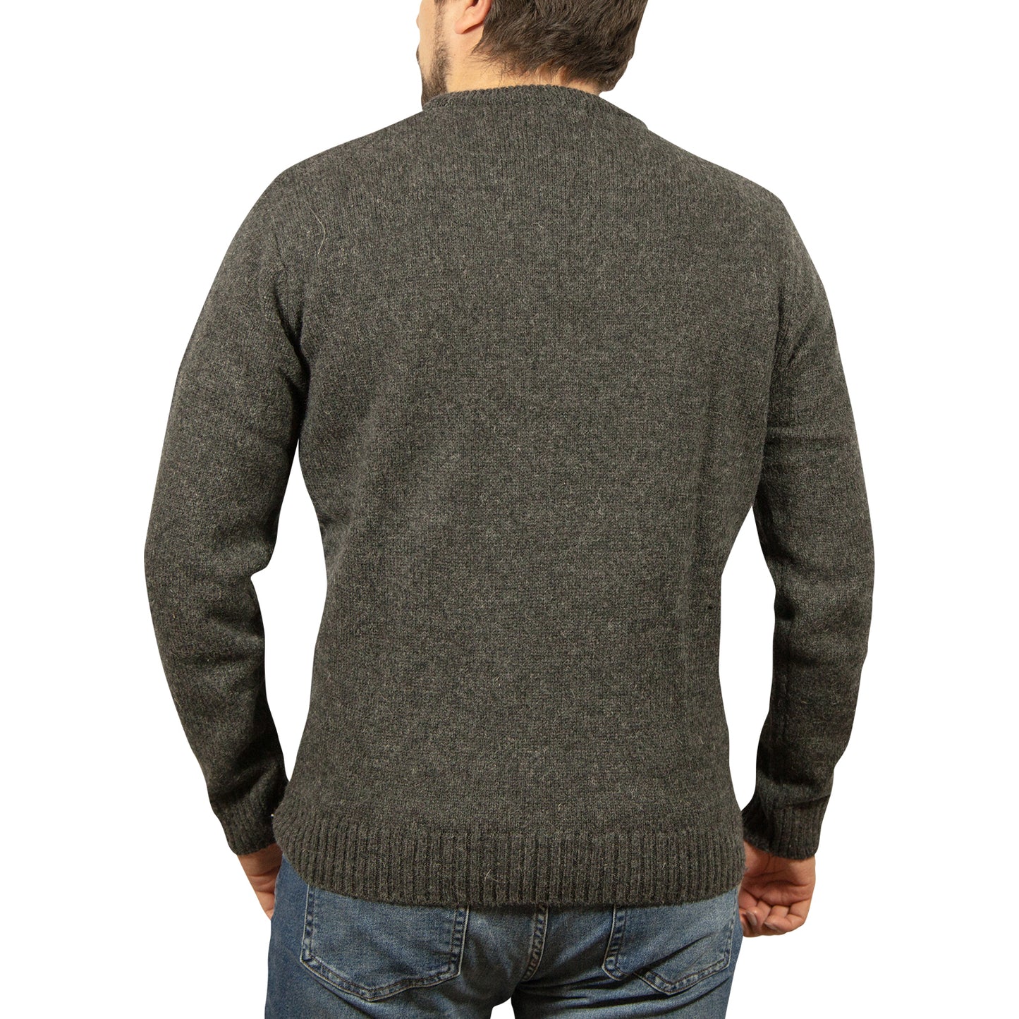 Mens 100% Shetland Ragg Wool Round Neck Knit Jumper Pullover Crew Sweater - Charcoal (29) - S