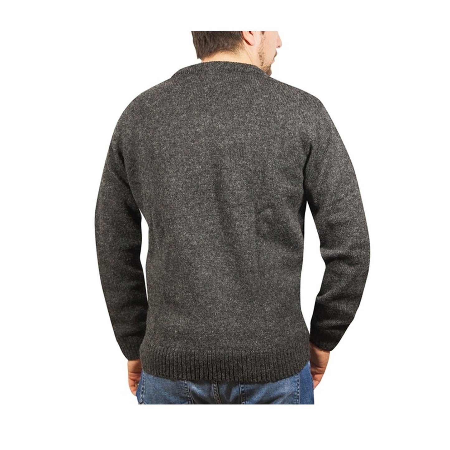 100% Shetland Ragg Wool V Neck Knit Jumper Pullover Mens Sweater Knitted - Charcoal - L