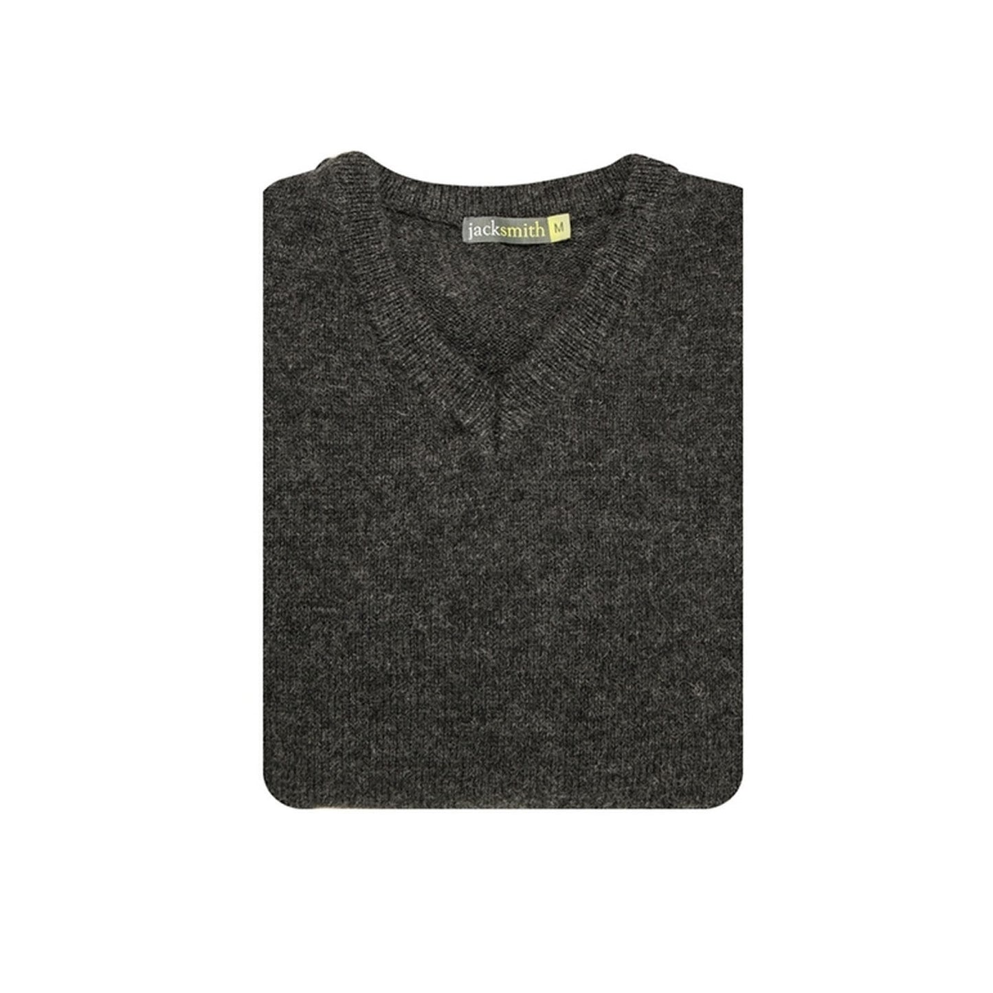100% Shetland Ragg Wool V Neck Knit Jumper Pullover Mens Sweater Knitted - Charcoal - L