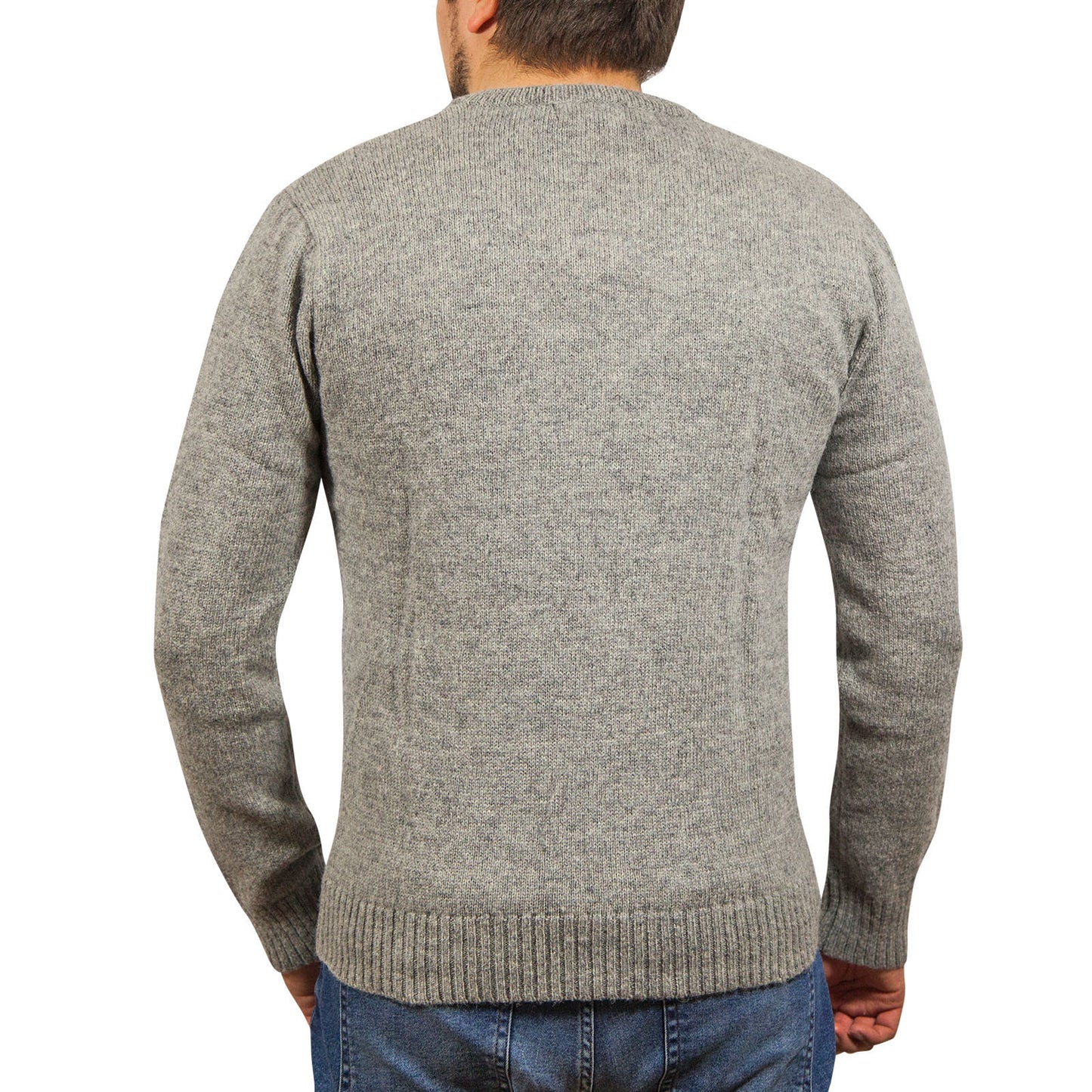 100% Shetland Ragg Wool V Neck Knit Jumper Pullover Mens Sweater Knitted - Grey - XL