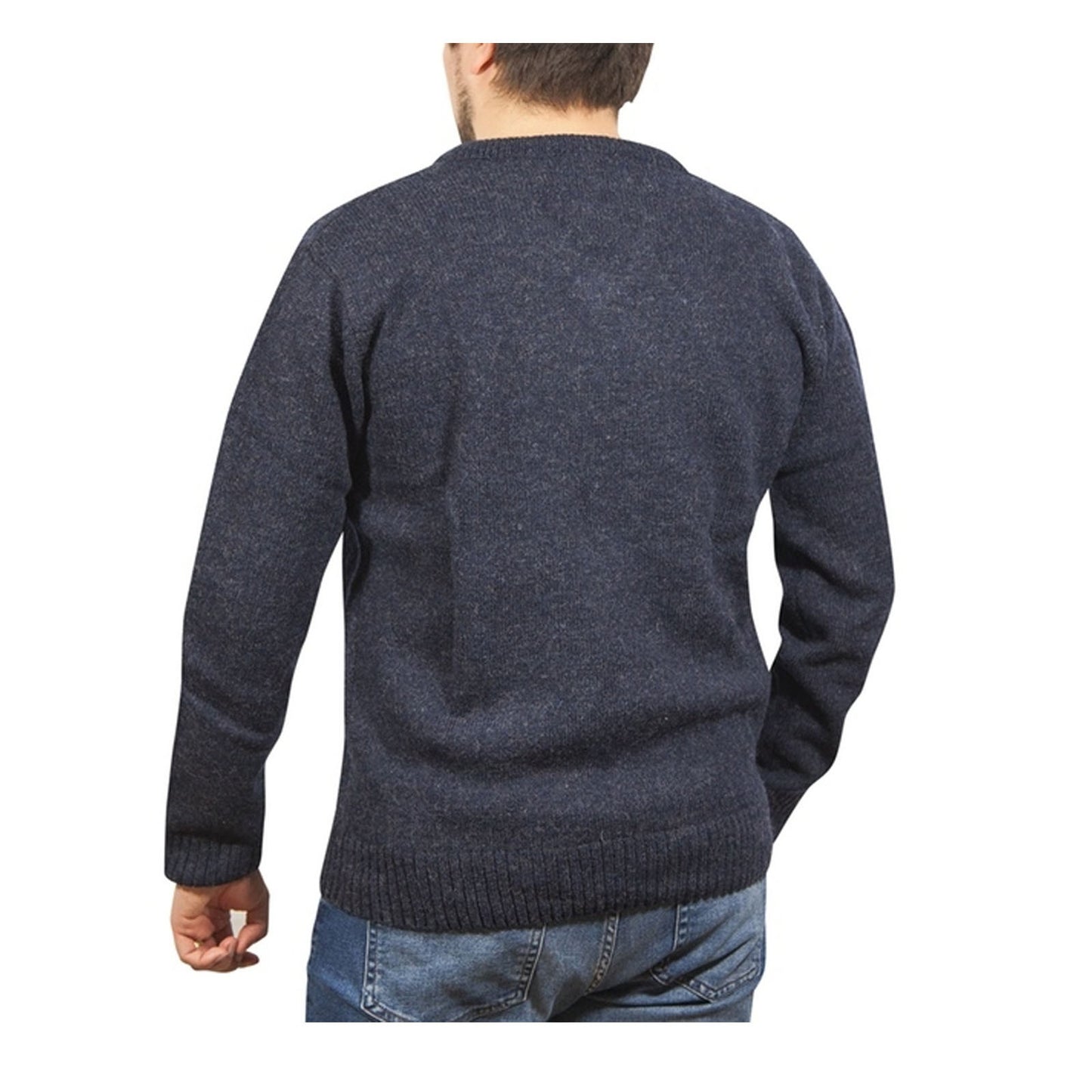 100% Shetland Ragg Wool V Neck Knit Jumper Pullover Mens Sweater Knitted - Navy - XXL