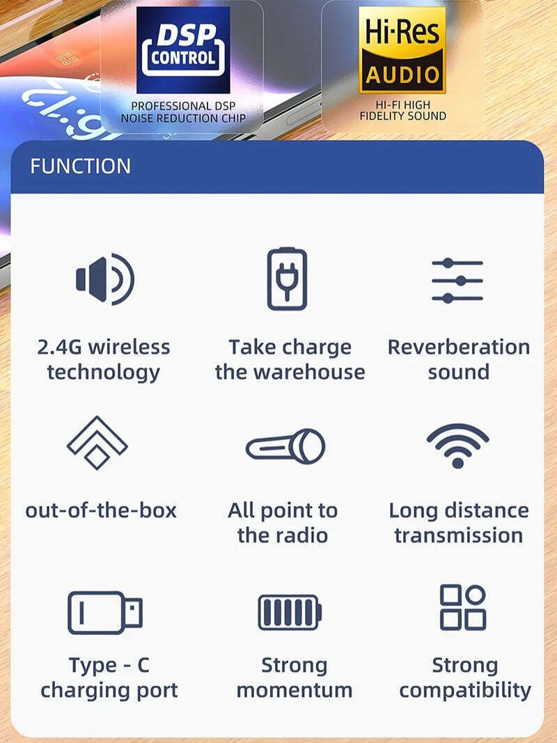 Hridz SX6 Type-C 2in1 Portable Professional Wireless Microphone 2.4g Dual Microphone for Vlog Singing Teaching Recording