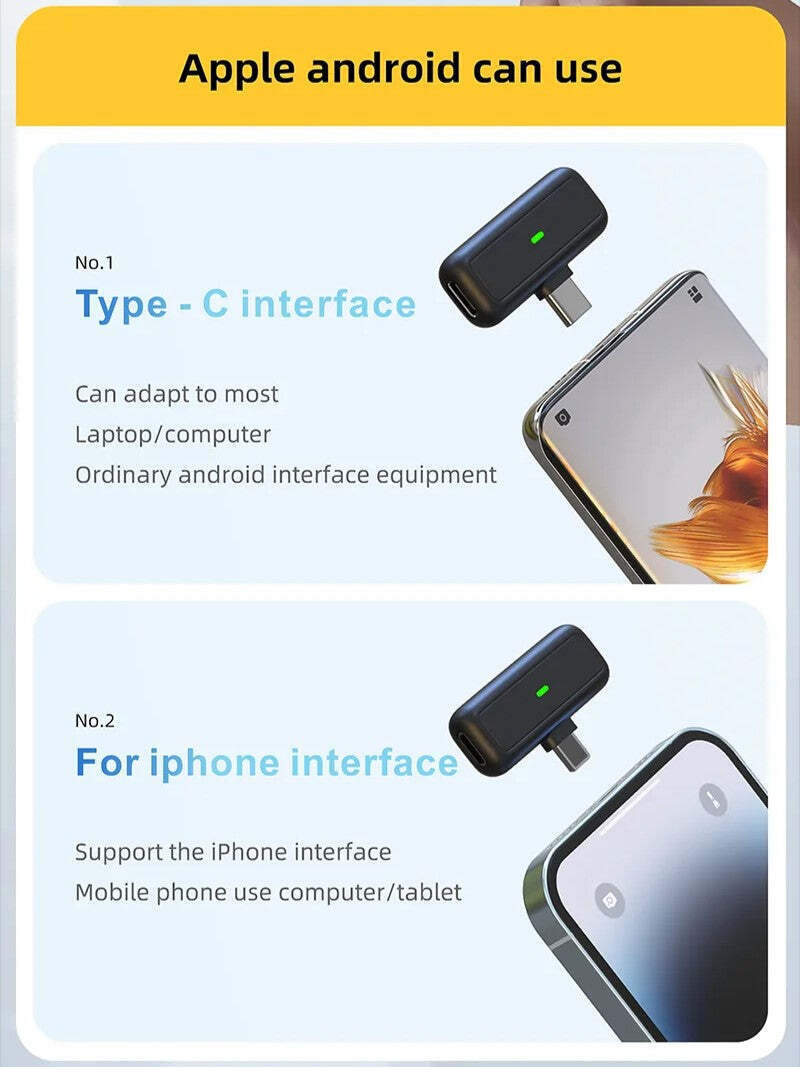 Hridz SX6 Type-C 2in1 Portable Professional Wireless Microphone 2.4g Dual Microphone for Vlog Singing Teaching Recording
