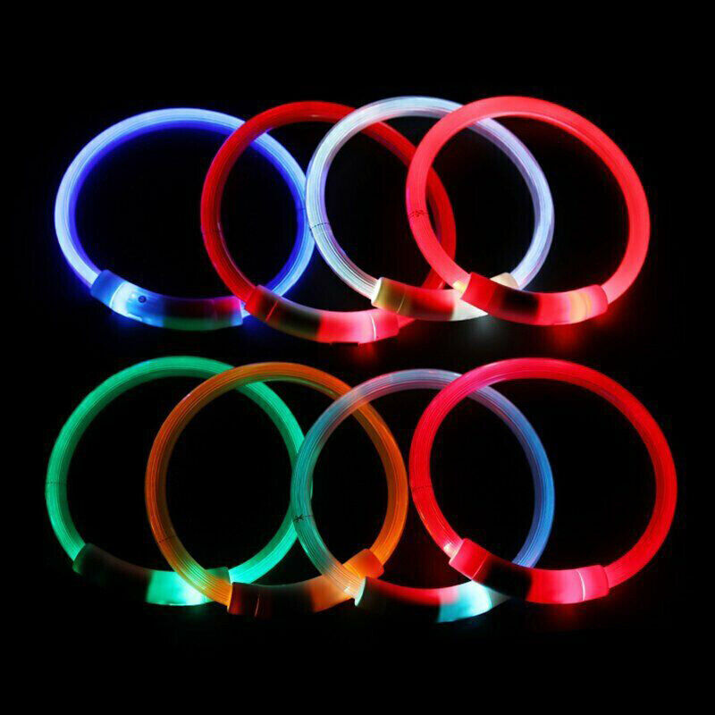 Rechargeable Night LED Dog Collar USB Glow Flashing Light Up Pet Collars Safety-Blue-Diameter Length-70cm ( DzTest )