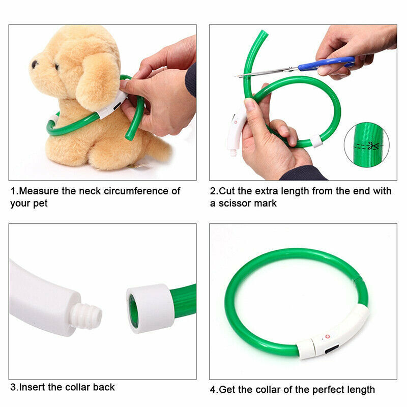 Rechargeable Night LED Dog Collar USB Glow Flashing Light Up Pet Collars Safety-Blue-Diameter Length-70cm ( DzTest )