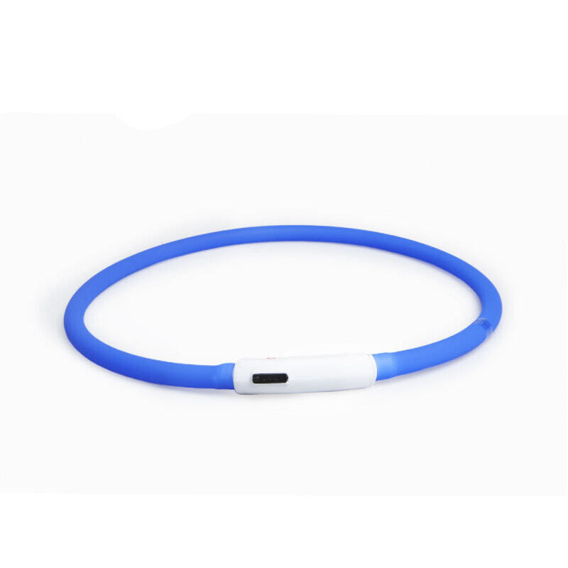 Rechargeable Night LED Dog Collar USB Glow Flashing Light Up Pet Collars Safety-Blue-Diameter Length-70cm ( DzTest )