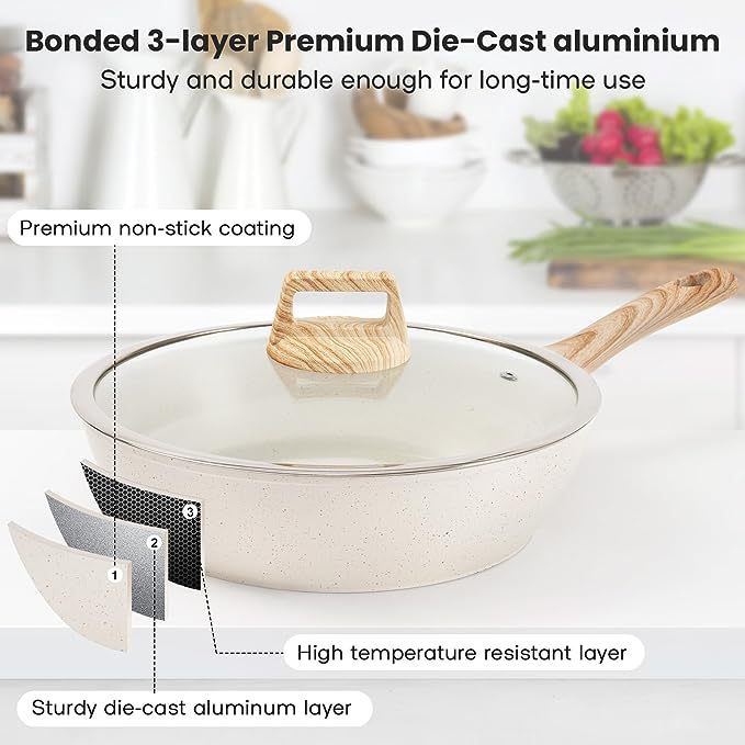 YEJ 12-Piece Non-Stick Complete Cookware Set | Pots, Pans & Utensils (Black)