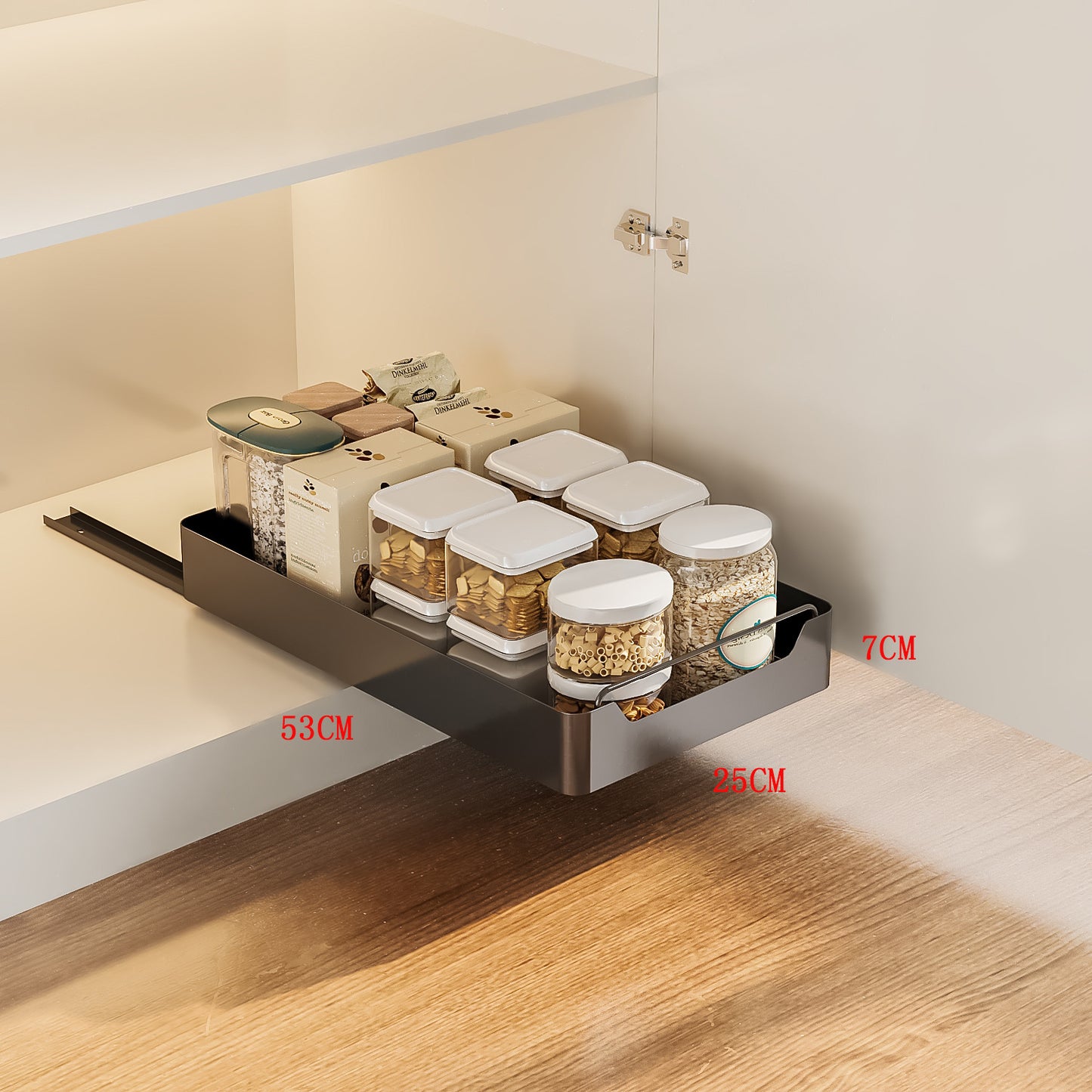 Black Pull-Out Kitchen Drawer Organizer โ Soft-Close, 53x25x7cm Compact Storage Solution