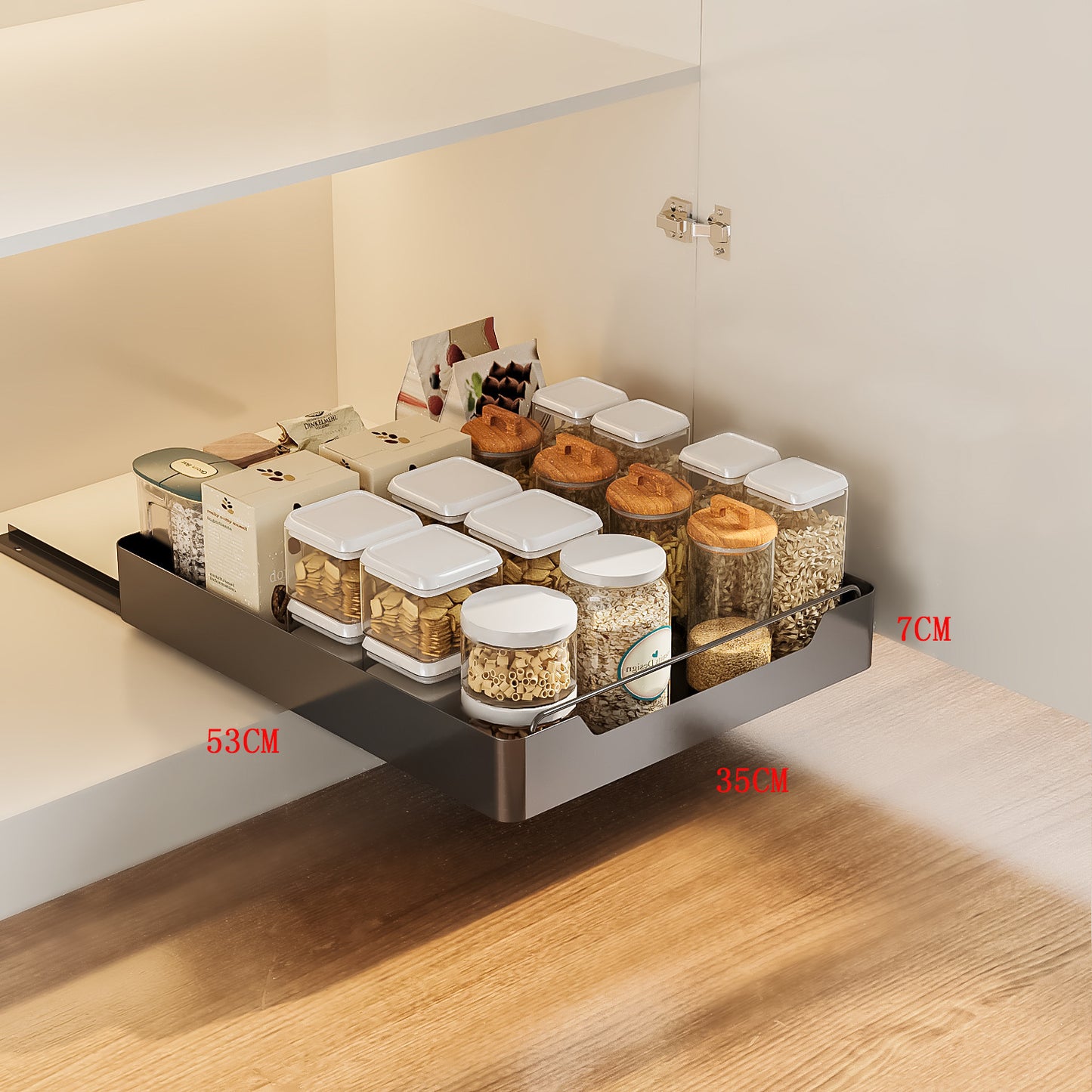 Black Kitchen Cabinet Pull-Out Drawer Organizer โ Soft-Close Rails, 53x35x7cm Storage Solution