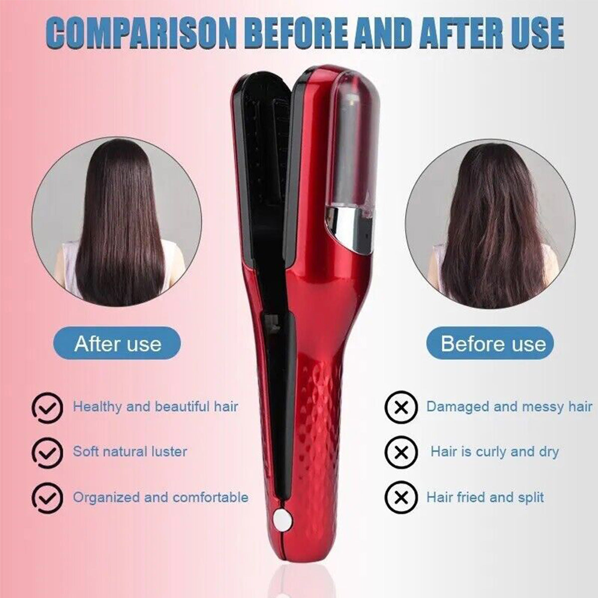 Red Mini - Automatic, Hair Repair Split End Remover Trimmer For Dry, Splitting, Damaged And Brittle Split Ends, Men And Women Hair Styling Beauty Tool