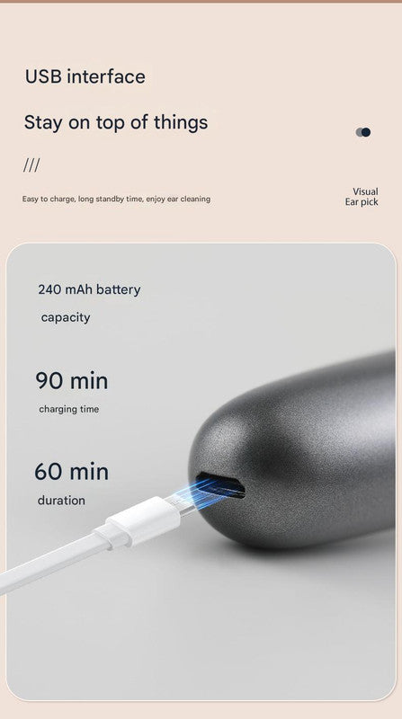 White Rechargeable Visual Electric Ear Cleaner with LED Light โ Safe and Effective Ear Wax Removal Tool for Adults and Children