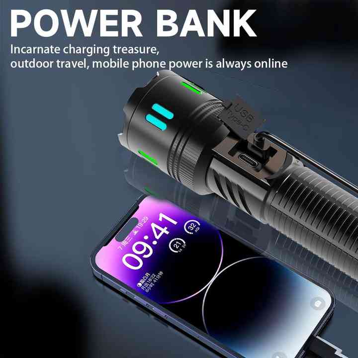 Carton Box Rechargeable High-Power Emergency Flashlight β Super Bright Portable Outdoor Patrol Torch with Digital Display