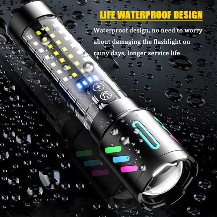 LED Rechargeable Laser Flashlight โ Multifunctional Type-C Strong Light Torch with Adjustable Zoom