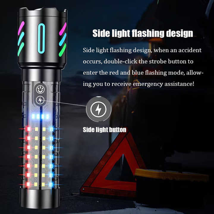 LED Rechargeable Laser Flashlight โ Multifunctional Type-C Strong Light Torch with Adjustable Zoom