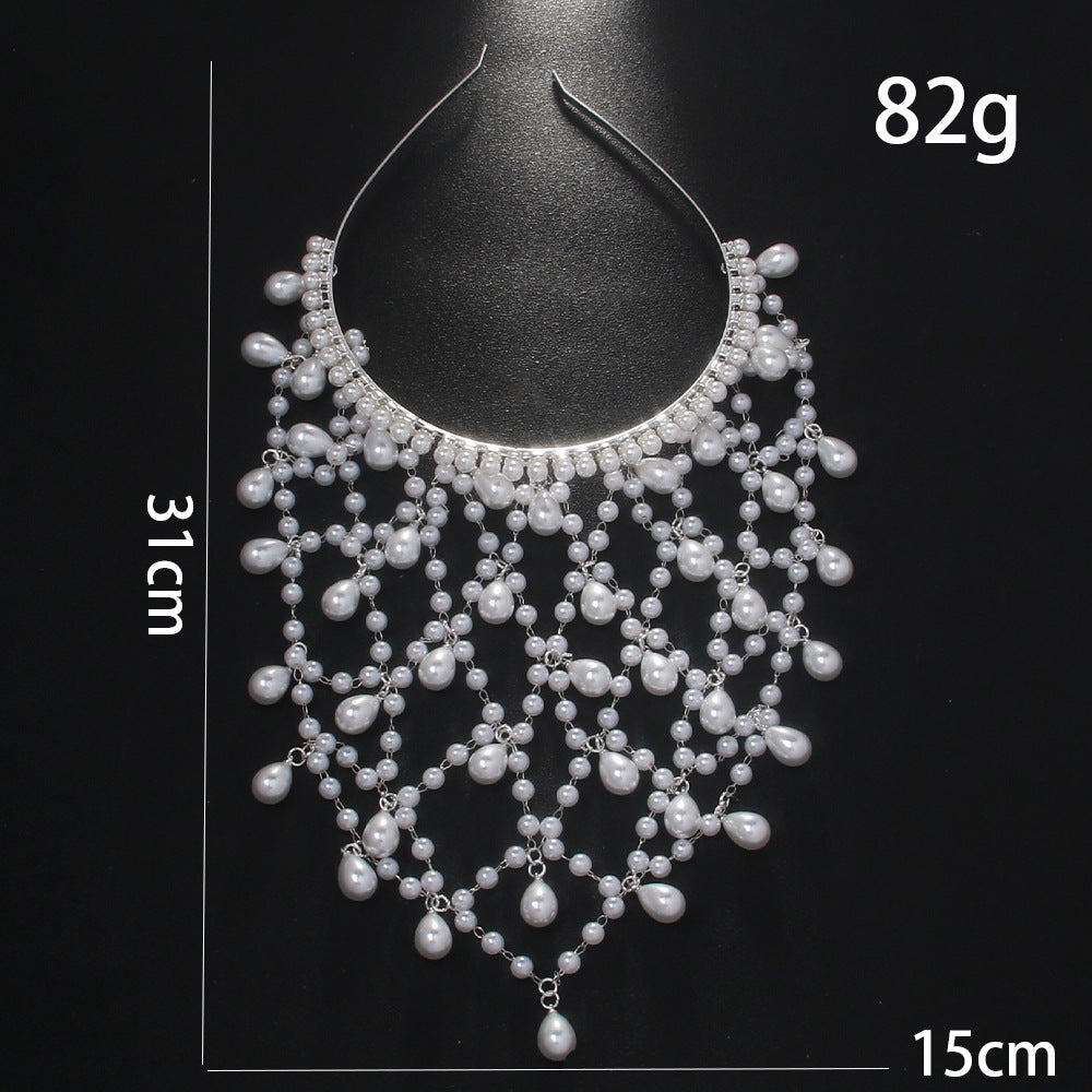 Silver Bohemian Pearl Net Headband โ Vintage Mesh Hair Accessory for Women | Elegant Faux Pearl Bridal Hairpiece