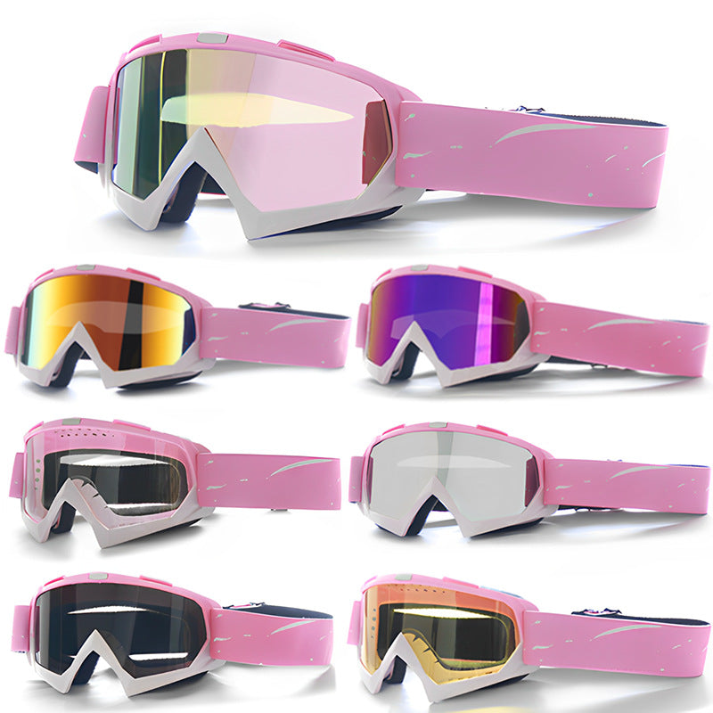 Progressive Pink + Rose Pink Lenses Outdoor Protective Motorcycle Goggles β Windproof, Dustproof, Skiing, and Cycling Eyewear β Lightweight Anti-Fog Design for Men and Women