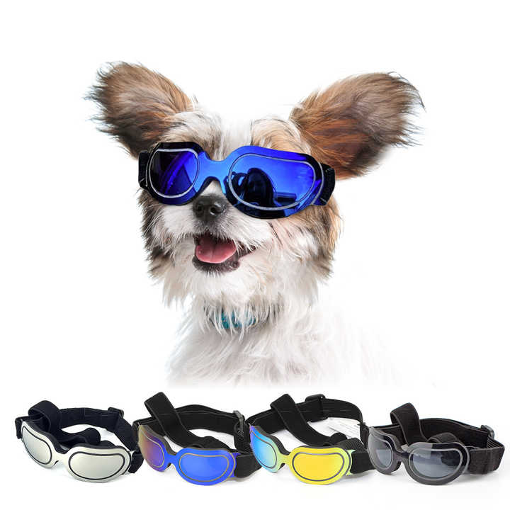 Blue Lenses Pet Sunglasses for Dogs and Cats โ UV Protection, Adjustable Strap, Anti-Wind and Anti-Fog Pet Goggles