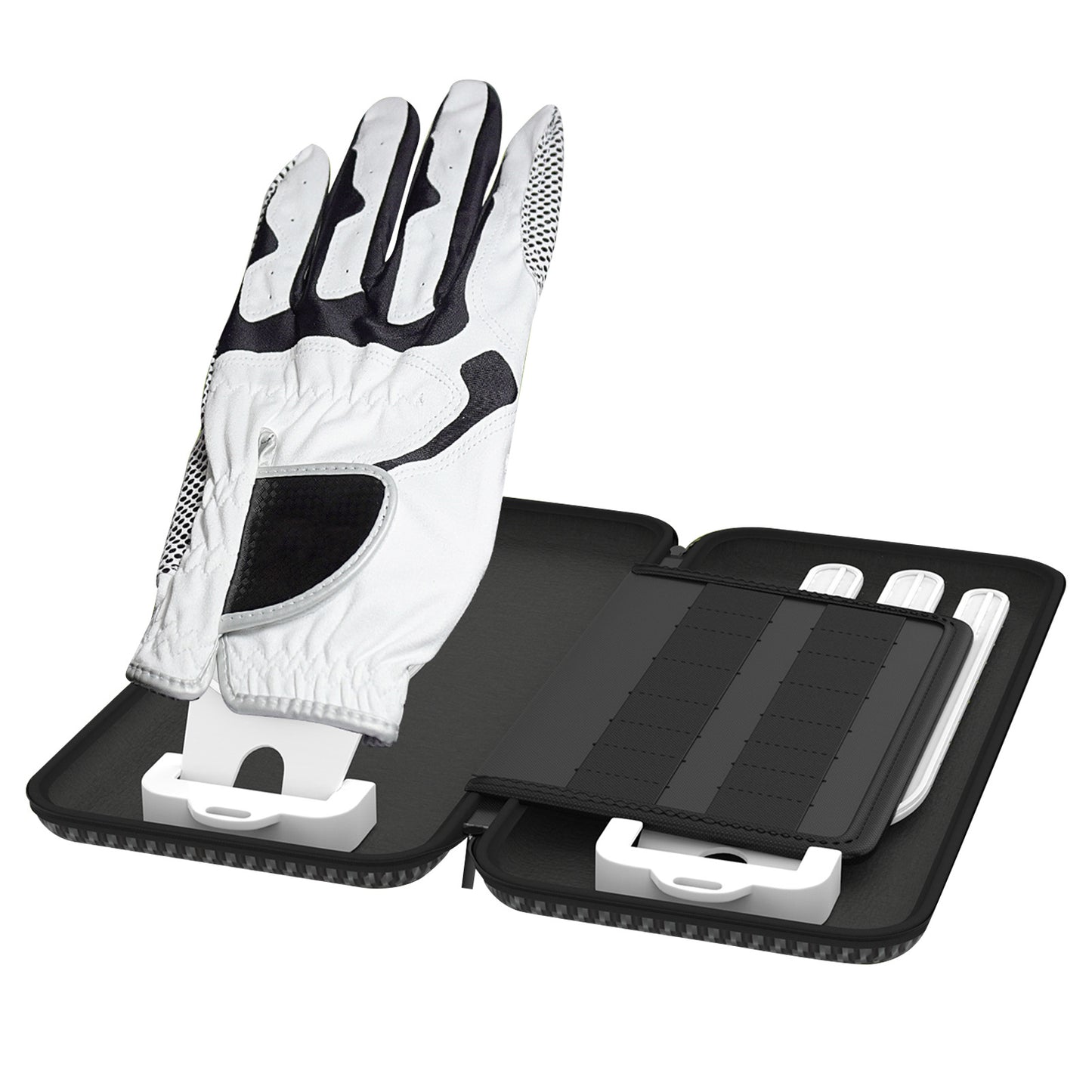 Premium Golf Glove Holder Case - Keeps Gloves Dry & Shaped, Carbon Fiber Look with Hook (Gloves Not Included)