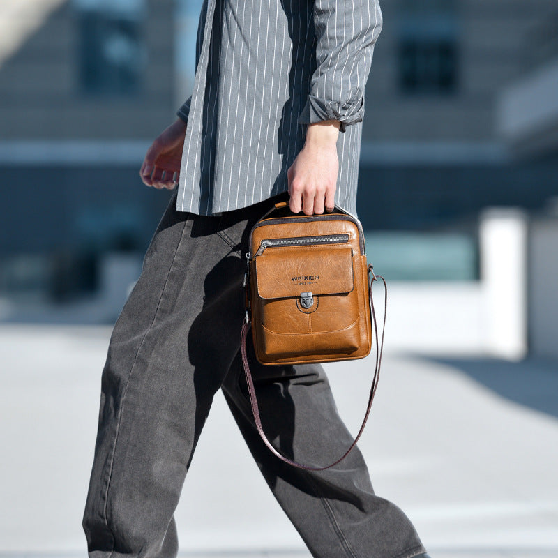 Premium PU Leather Crossbody Bag for Men - Vintage Dark Brown Shoulder Bag