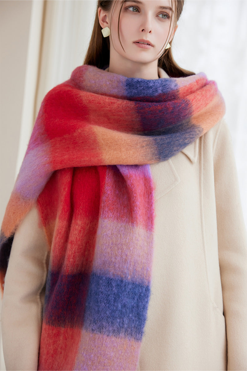 Winter Luxe Warm Oversized Scarf-Cozy Thick Plaid Wrap, European Chic Style(Dark blue plaid)