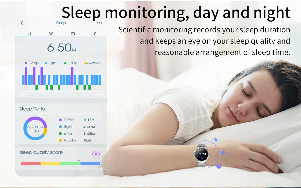 Elegant Women's Smartwatch,HD Touchscreen, Bluetooth Calls, Health Monitoring(Black)