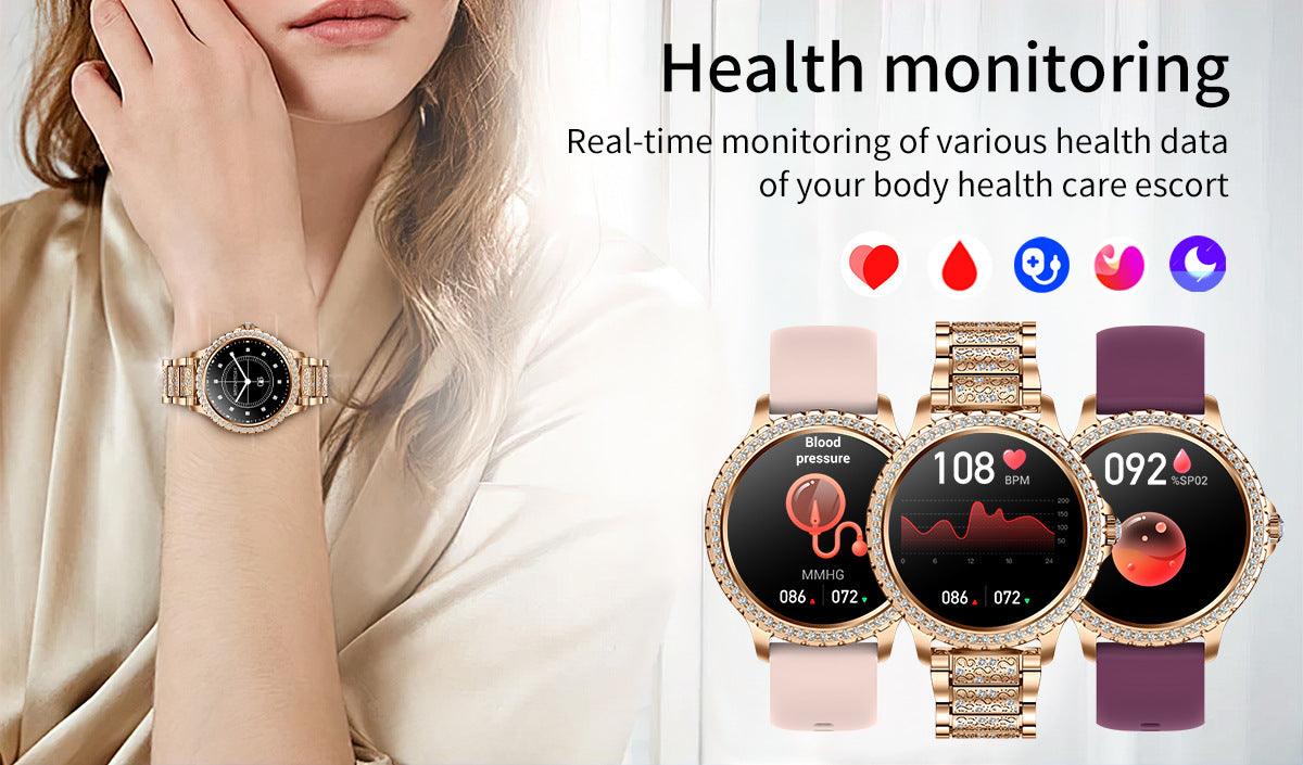 Elegant Women's Smartwatch,HD Touchscreen, Bluetooth Calls, Health Monitoring(Purple)