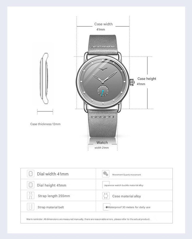 Brown Elegant Men's Watch with Leather Band - Small Seconds, Onion Crown Detail