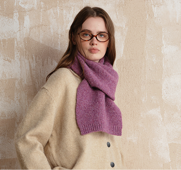 Purple Soft Wool Blend Knitted Scarf Women Men Winter Pure Color Neck Wrap (157x22cm)