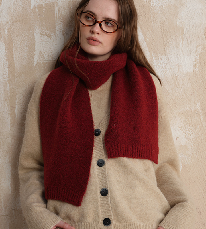 Red Soft Wool Blend Knitted Scarf Women Men Winter Pure Color Neck Wrap (157x22cm)