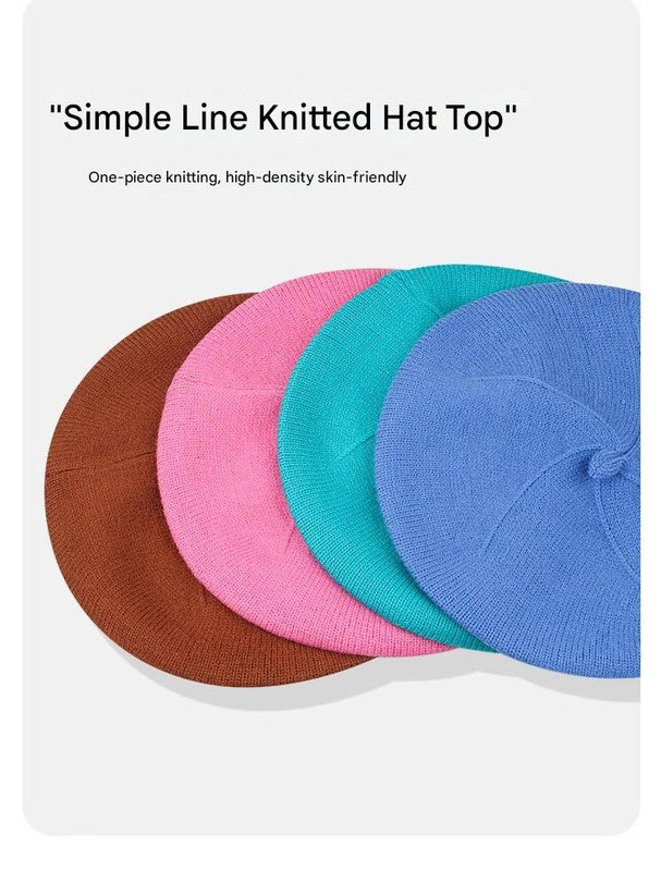 Blue Vintage Inspired Knitted Beret - Stretchy & Comfortable Wool Blend Cap