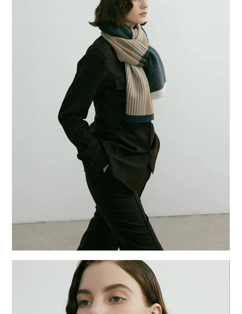 Green Elegant Color Block Striped Scarf -Men's & Women's Versatile, Winter Warmth 165x29cm