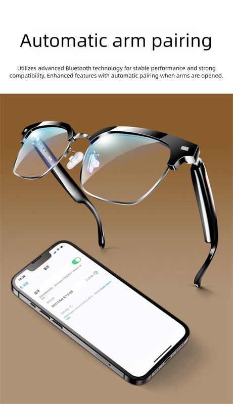 Black Half Frame Sunglasses Smart Audio Glasses with Bluetooth 5.0 - Open-Ear Directional Sound, Anti-Blue Light Lenses, IP65 Water Resistant