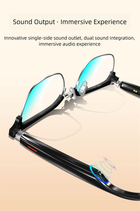 Black Half Frame Sunglasses Smart Audio Glasses with Bluetooth 5.0 - Open-Ear Directional Sound, Anti-Blue Light Lenses, IP65 Water Resistant