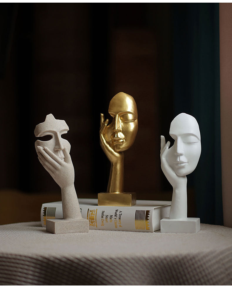 White Style 2 Elegant Abstract Face Sculpture - Modern Resin Art Figurine, Hand & Mask Home Decor Accent