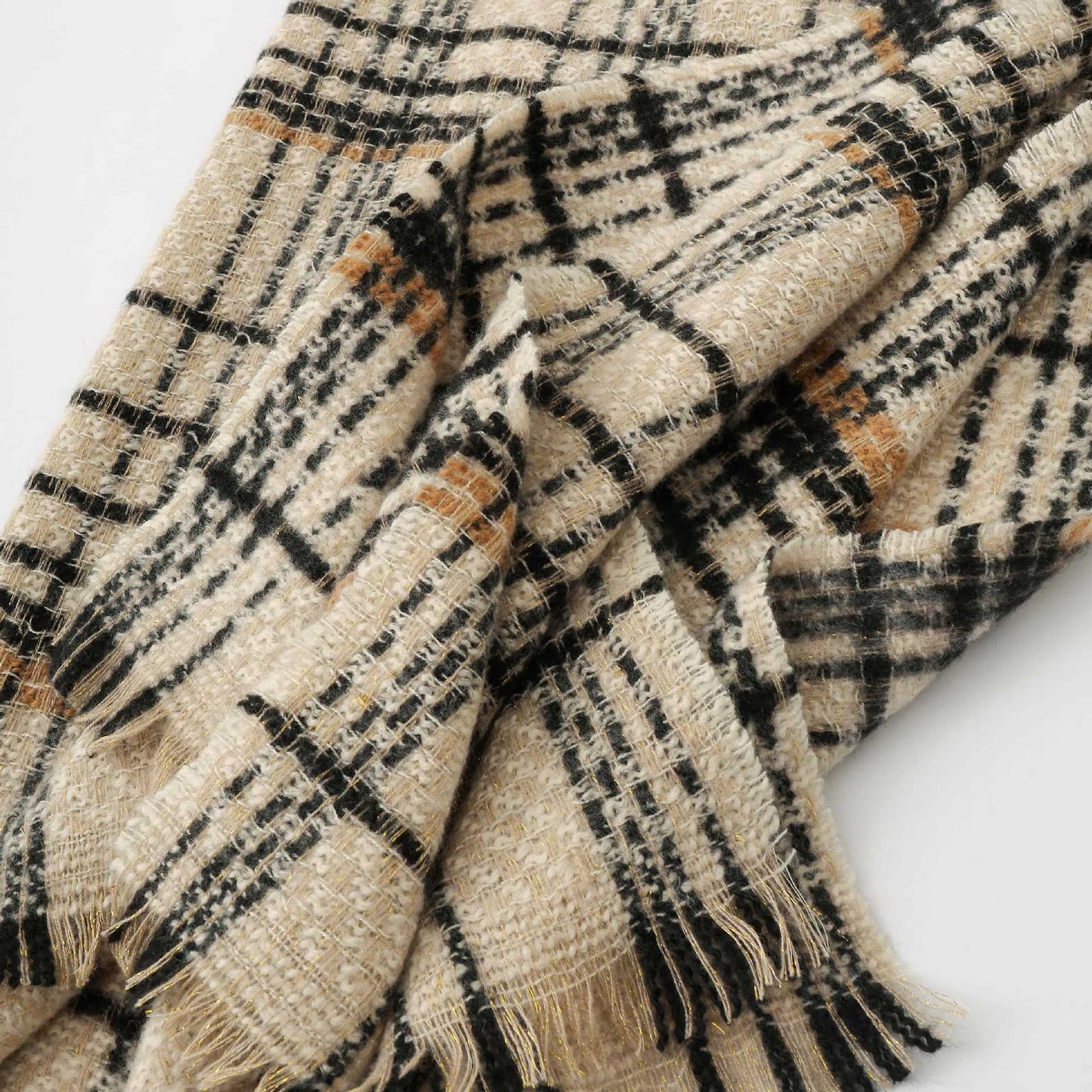 Black Chic Plaid Winter Scarf - Large Soft Polyester Shawl Wrap with Tassels, Korean Inspired Fashion