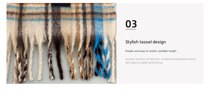 Yellow Blue Plaid Color-Block Women's Scarf - Autumn/Winter Thick Warm Neck Wrap with Tassels