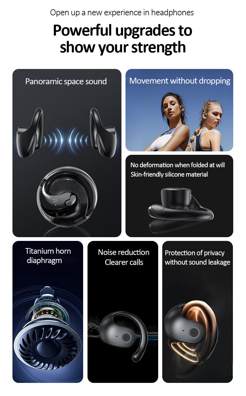 Black T2 AI Smart Translation Earbuds - Open-Ear OWS Bluetooth 5.4 Headphones with Simultaneous Interpretation & IPX4 Waterproof