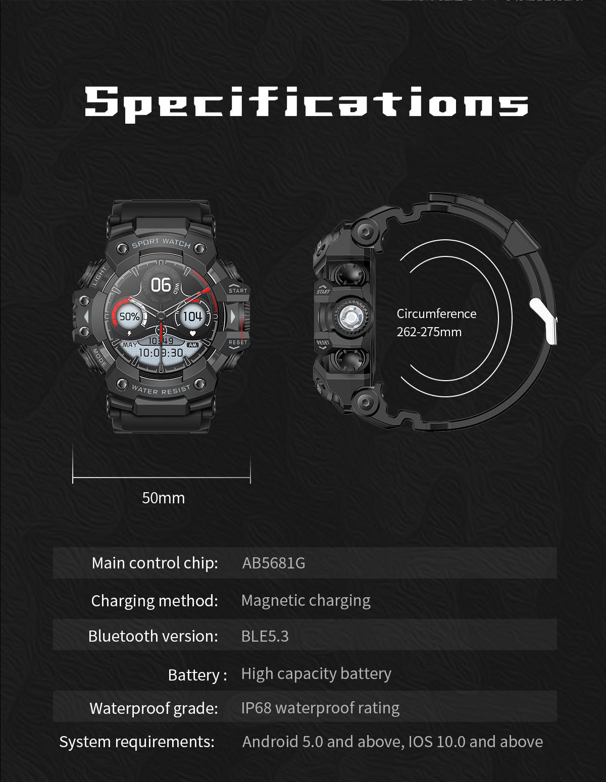 Rugged Outdoor Sport Smartwatch - HD Display, Compass, Flashlight, 100+ Sports Modes, Health Monitoring & Bluetooth Calls(Denim blue)