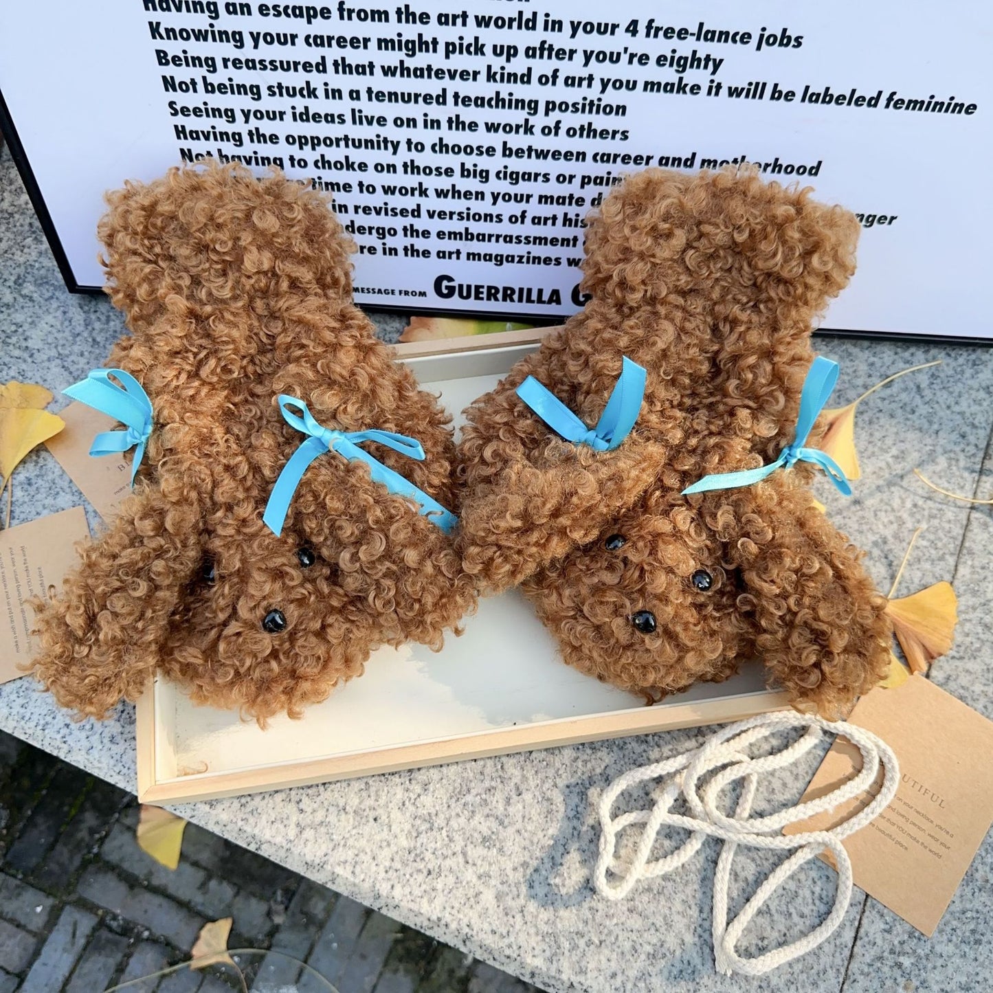 Adorable Plush Bear Paw Mittens with Neck String - Soft & Warm Winter Gloves(Khaki)